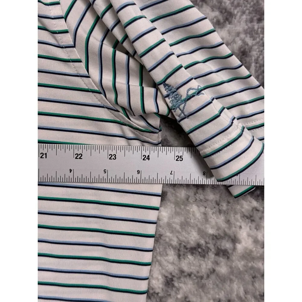 Peter Millar Polo Shirt Large Summer Comfort White Striped Golf Short Sleeve